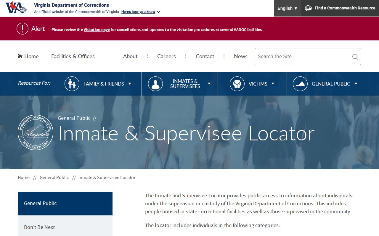 Virginia Department of Corrections locator for Sussex County custody routing