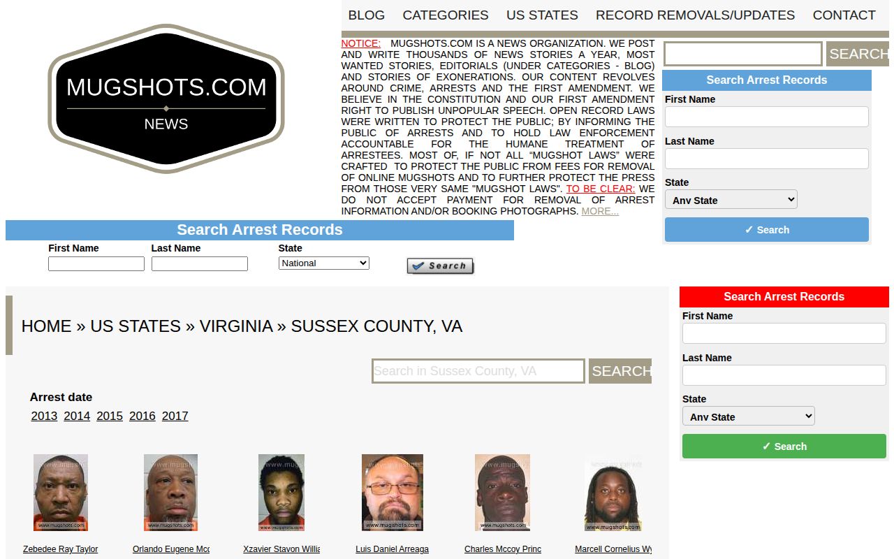 Historical unofficial Sussex County mugshot index context