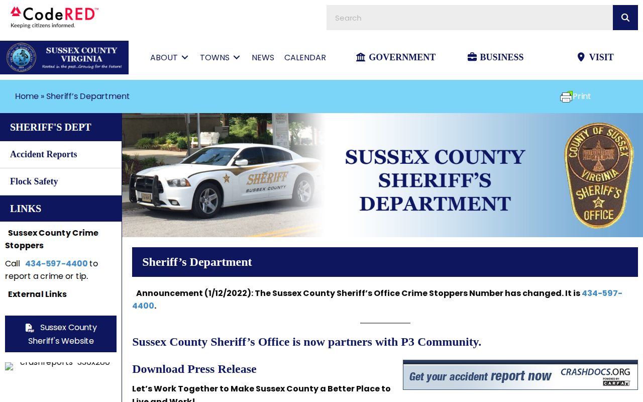 Sussex County Sheriff department Crime Stoppers context for wanted-record tips