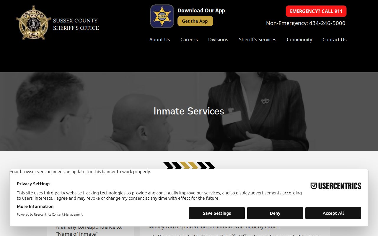 Sussex County Jail inmate services record-access context