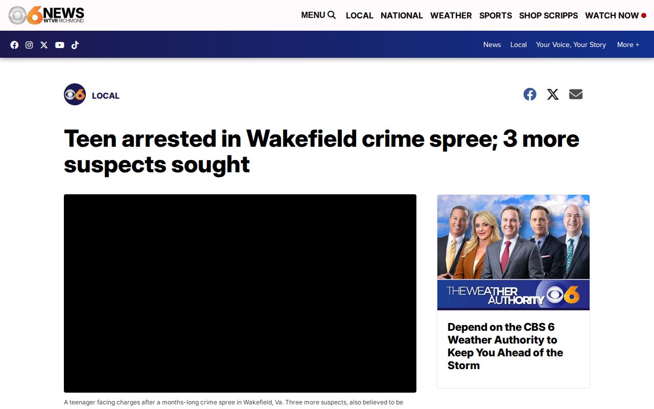Sussex County Wakefield crime-news record context from CBS 6
